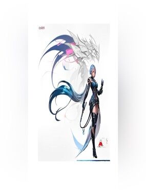 Hand Crafted Blue and Black Futuristic Warrior digital  Art Print